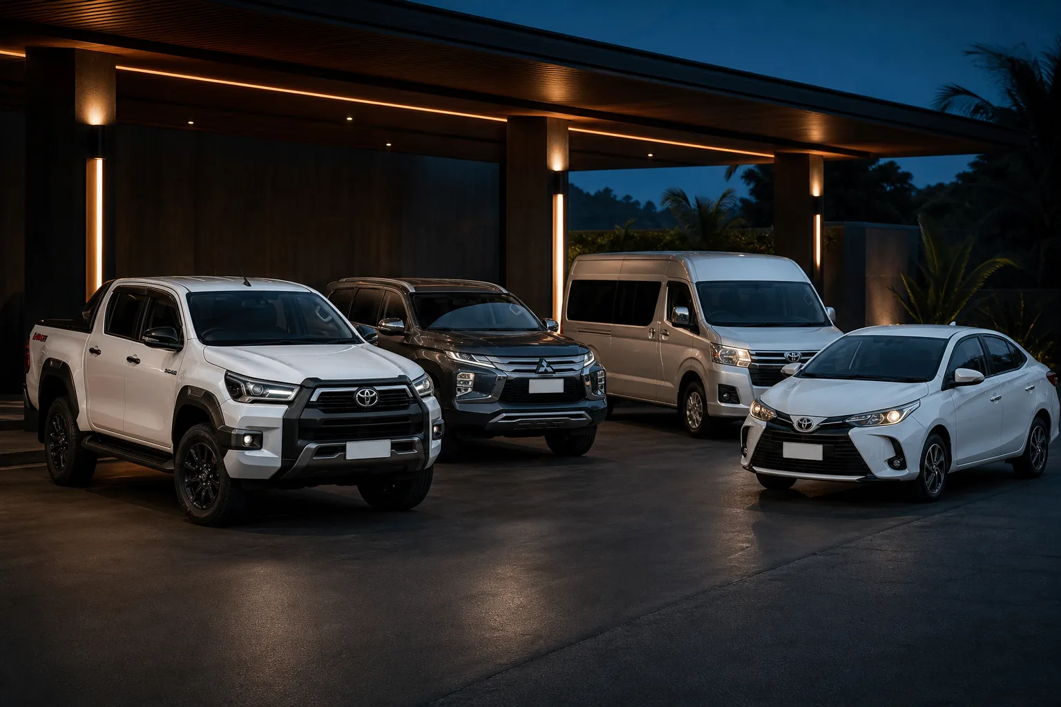 DrivePro fleet lineup including Hilux Conquest, Montero Sport, GL Grandia and Vios